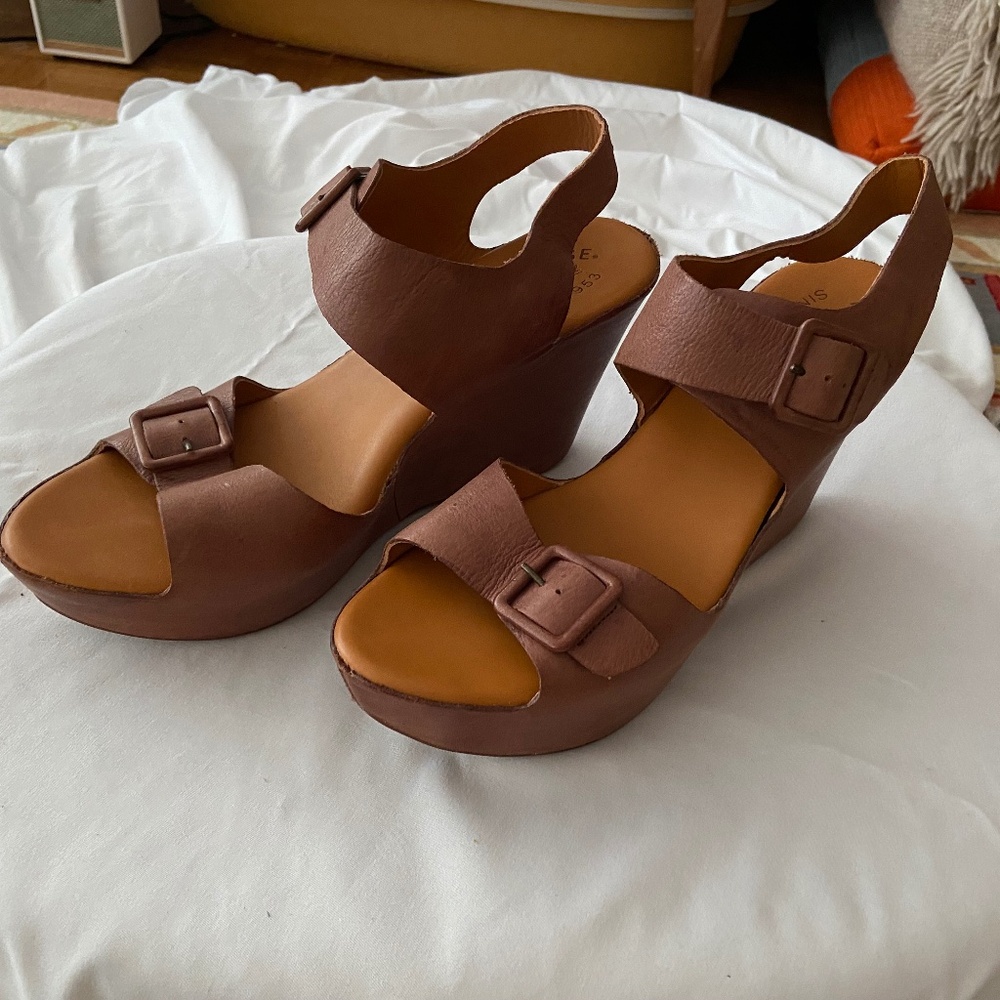 Kork-Ease platform sandals, brown leather, Size 10